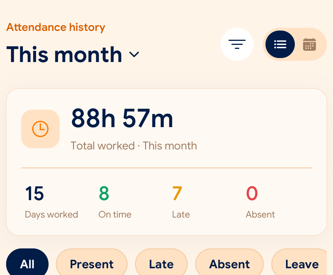 SlidesClock monthly attendance history