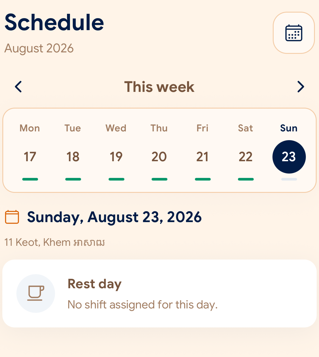 SlidesClock weekly schedule screen