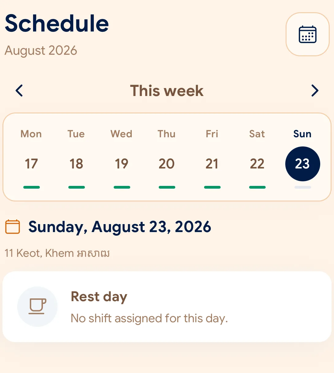 SlidesClock weekly schedule with working times and rest days